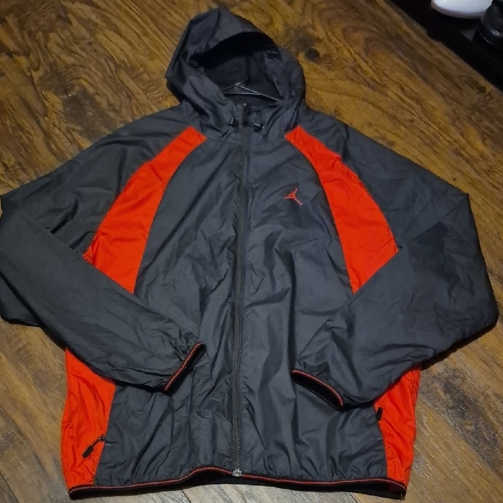 Men's Black and Red Hooded Windbreaker Jacket - Jordan